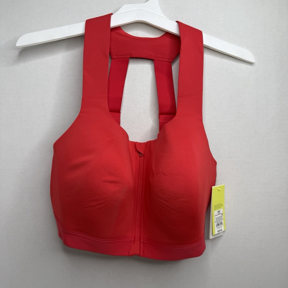 All In Motion High Support Sports Bra 40C Red Front Zip Racerback New